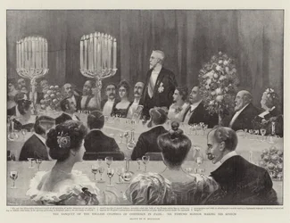 Das Bankett der englischen Handelskammer in Paris, Sir Edmund Monson hält seine Rede